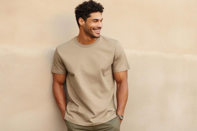 calçados com a camiseta bege